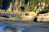 View of beach with cliffs behind