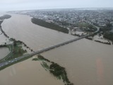 Flooded town next to a river